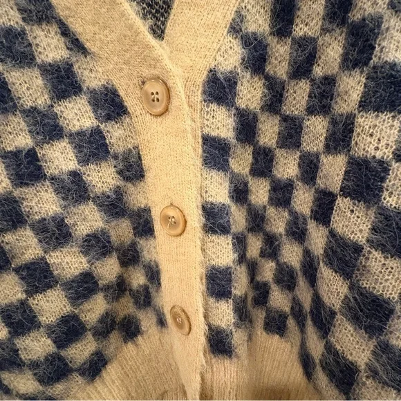 J. Crew Navy and Tan Checkered Cardigan NWT - Picture 3 of 5